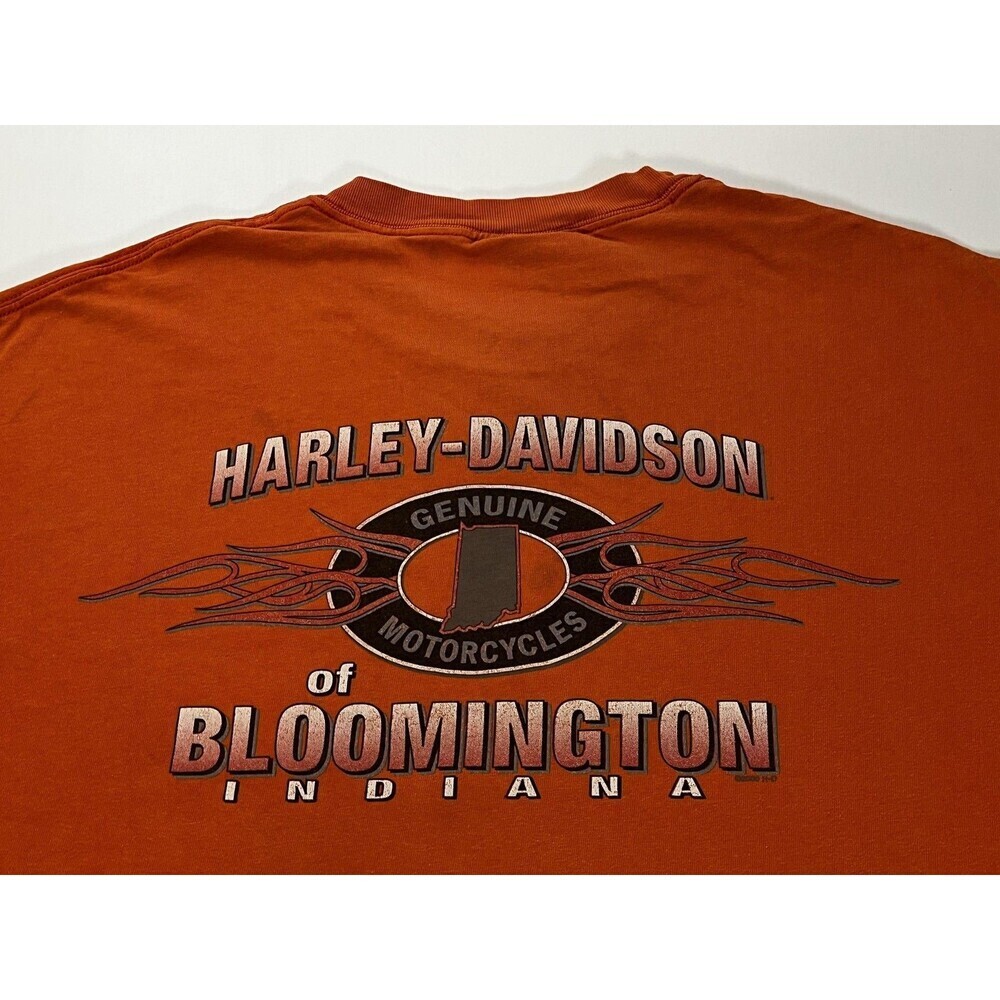 Vintage Harley Davidson Shirt Mens 2XL Orange 100 Years Bloomington Indiana Tee